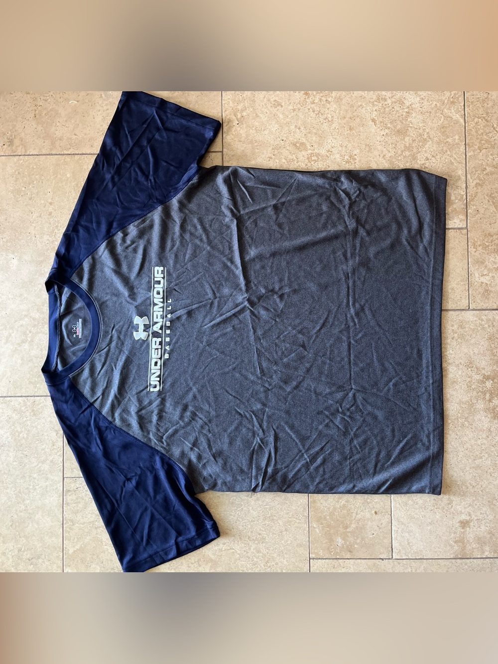Under Armour Baseball Gray Body Navy Raglan Performance Tee